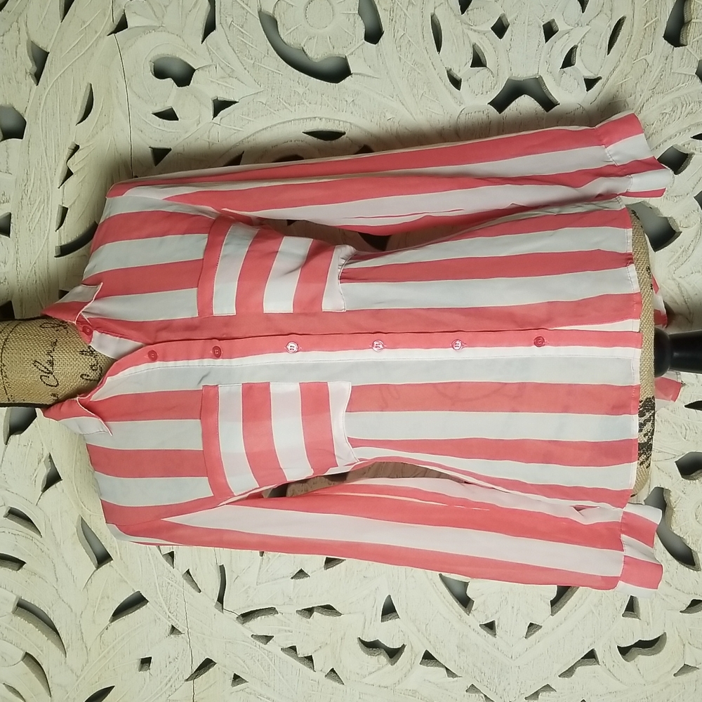 🖤4 for $25 Bundle Sale  XS Pink Stripped Sheer Button Down by Lime Blue Top